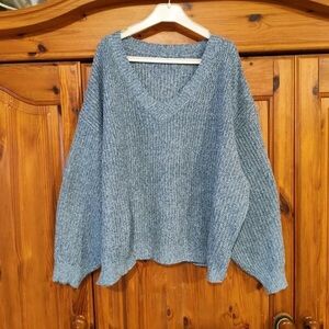 SHEIN Heathered Blue V-Neck Sweater